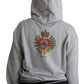 Exklusiver grauer Baumwollpullover mit Kapuze