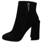 Embroidered Ankle Boots in Lambskin Suede