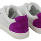 Chic White Leather Sneakers with Purple Accents