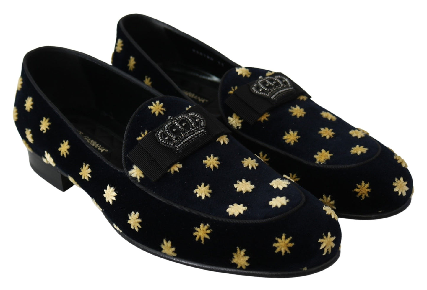 Elegant Velvet Crown Embroidery Loafers