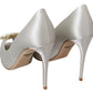 White Crystal Peep Toe Silk Blend Heels