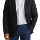 Elegant Gray Wool Silk Blend Slim Fit Blazer