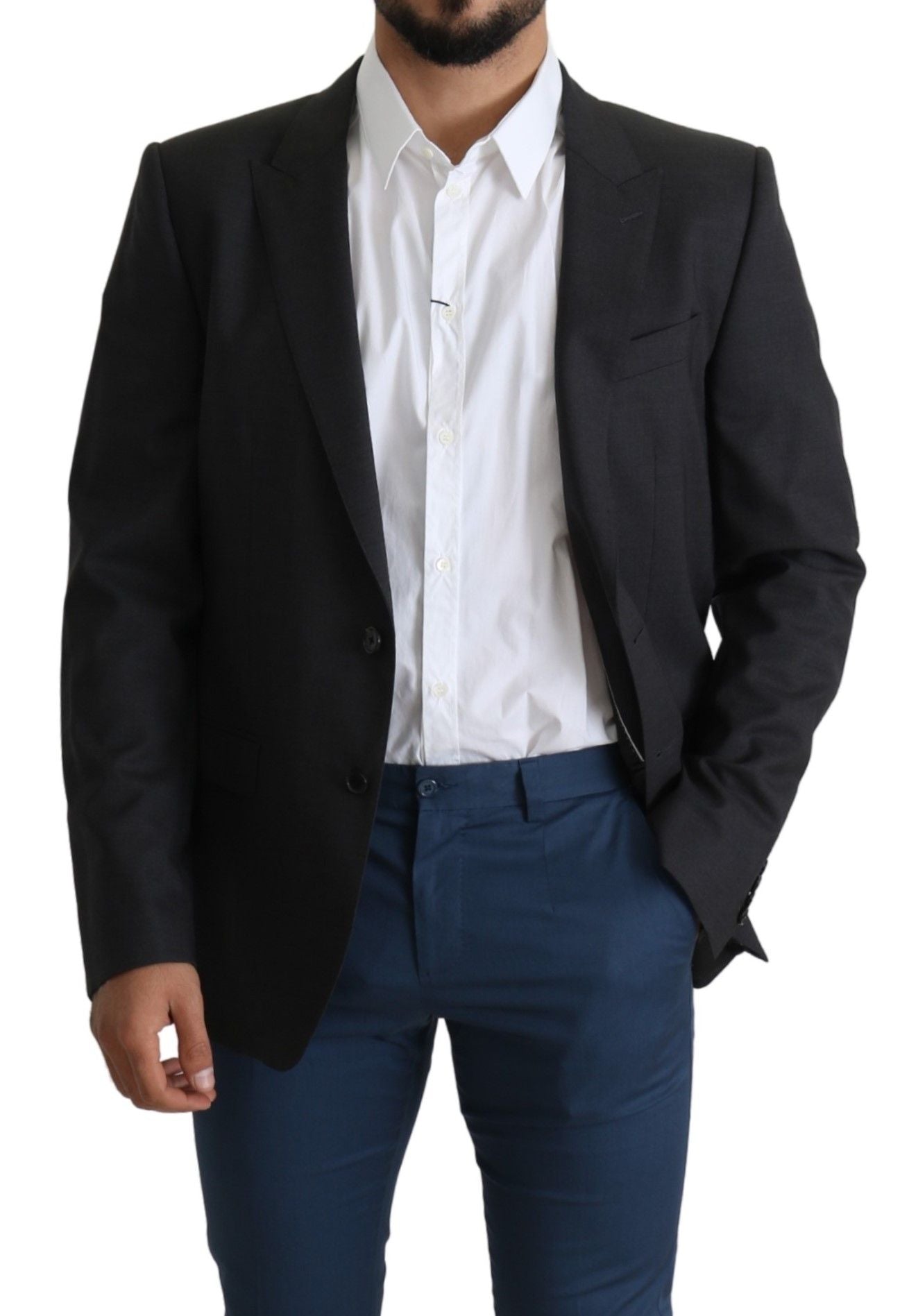 Eleganter Slim Fit Blazer aus grauer Woll-Seidenmischung