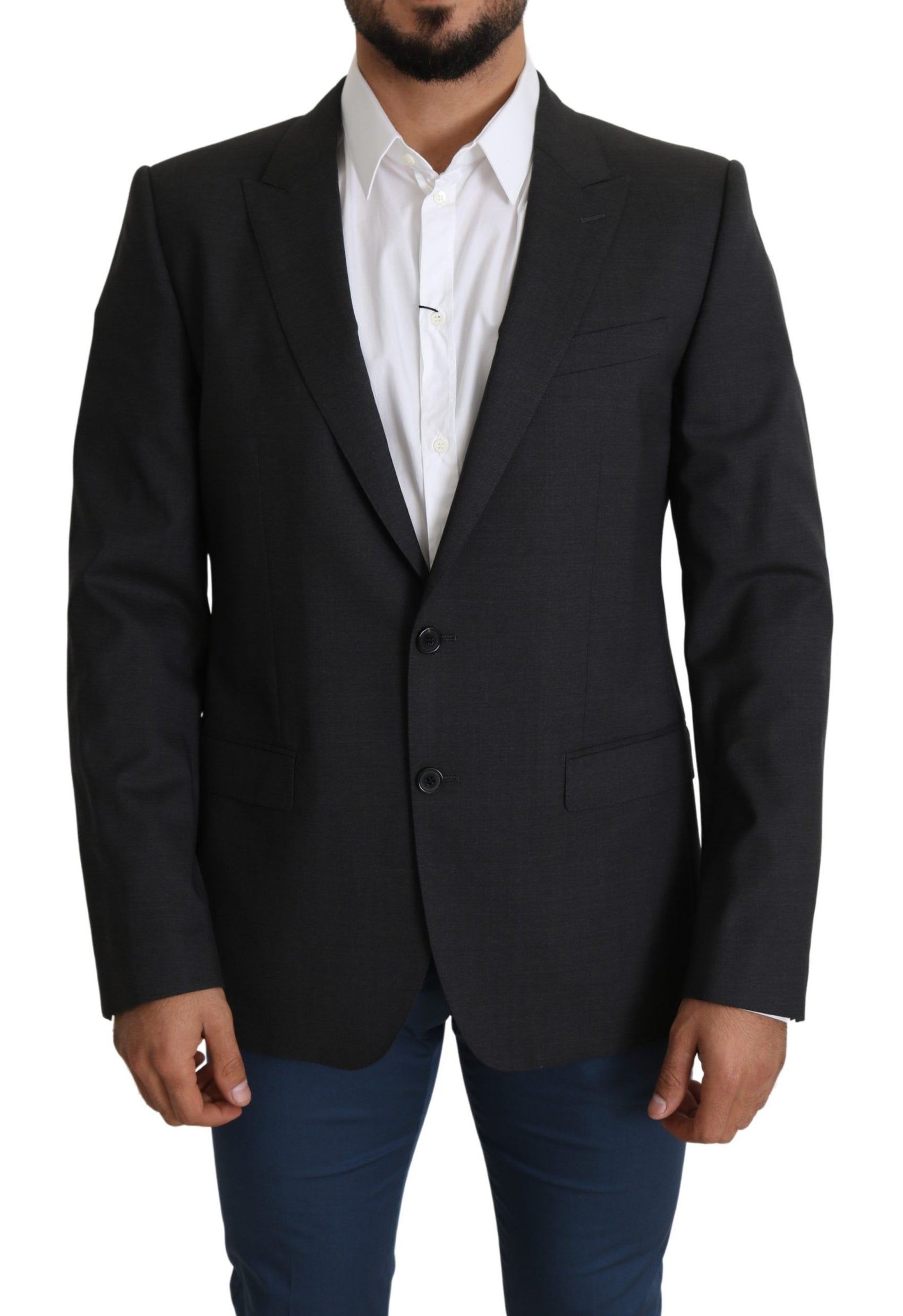 Eleganter Slim Fit Blazer aus grauer Woll-Seidenmischung