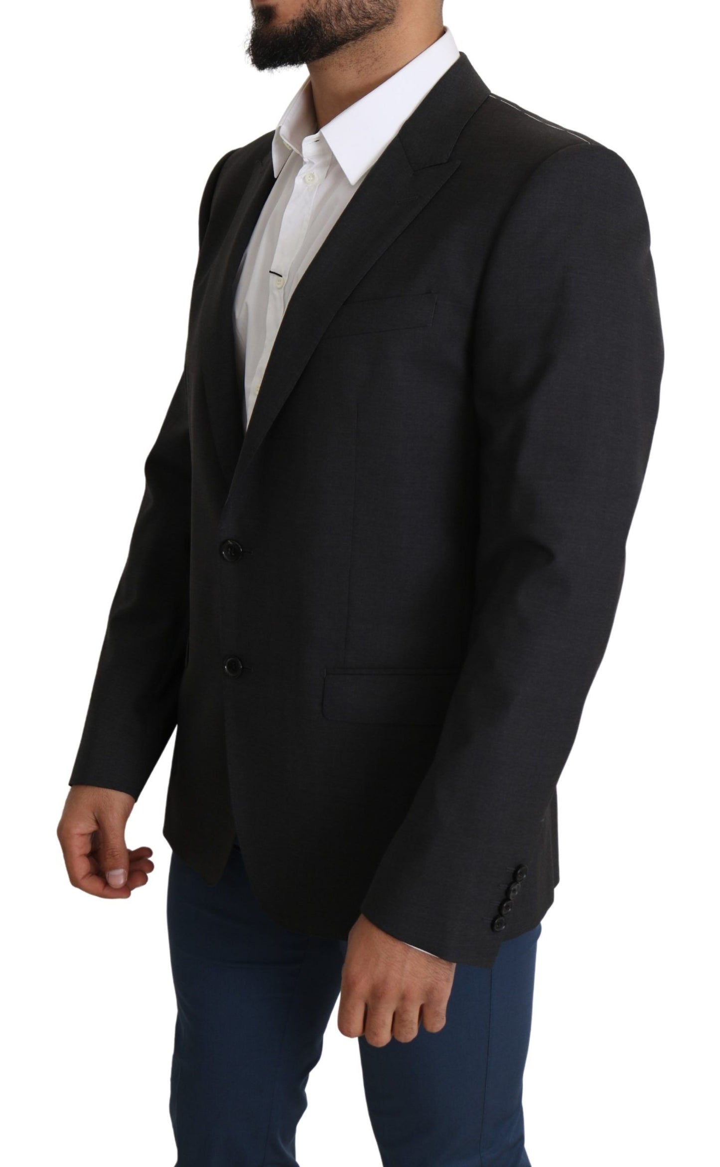 Eleganter Slim Fit Blazer aus grauer Woll-Seidenmischung