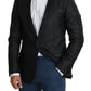 Eleganter schwarzer Jacquard-Slim-Fit-Blazer