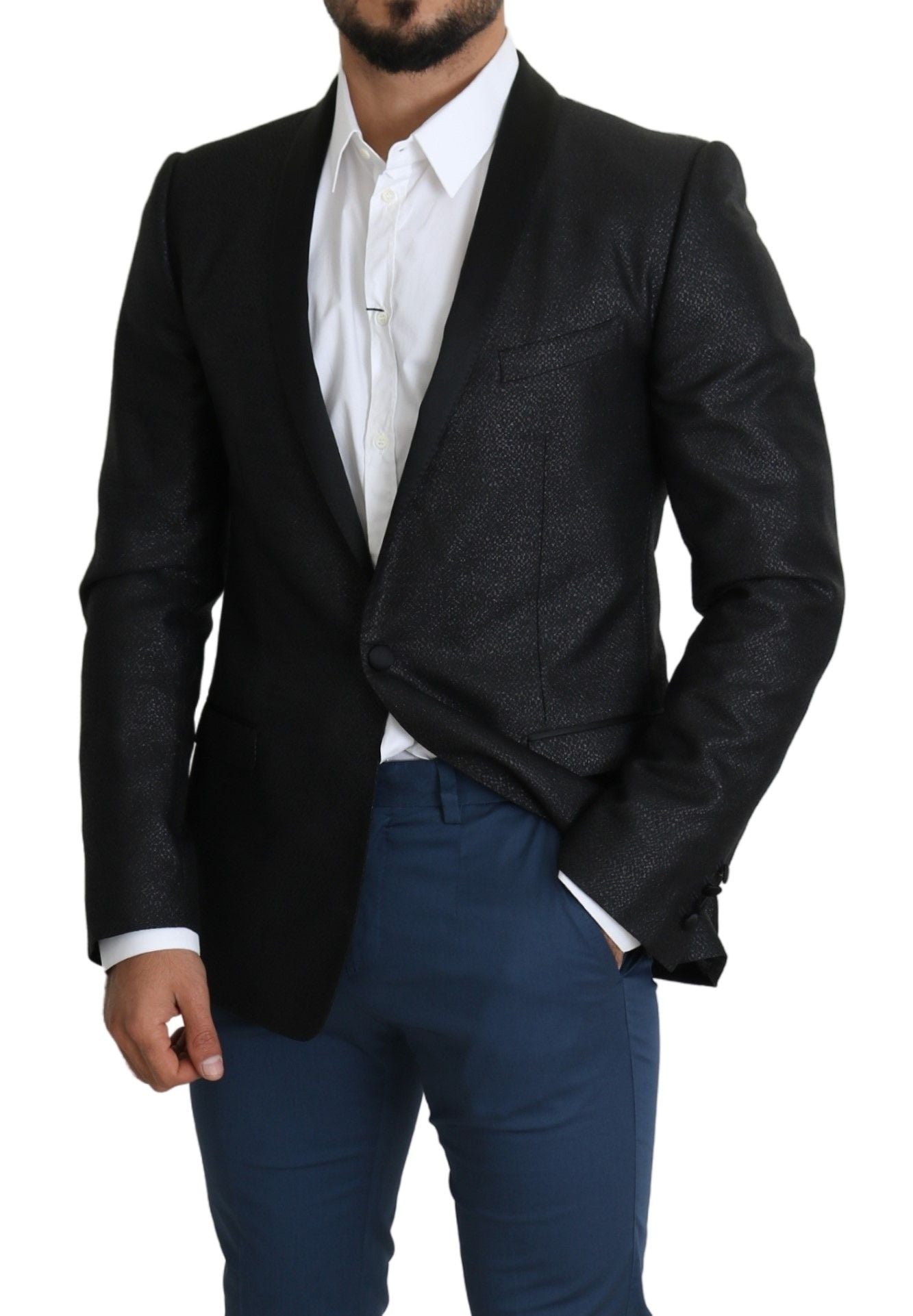 Elegante blazer slim fit in jacquard nero