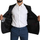 Elegante blazer slim fit in jacquard nero