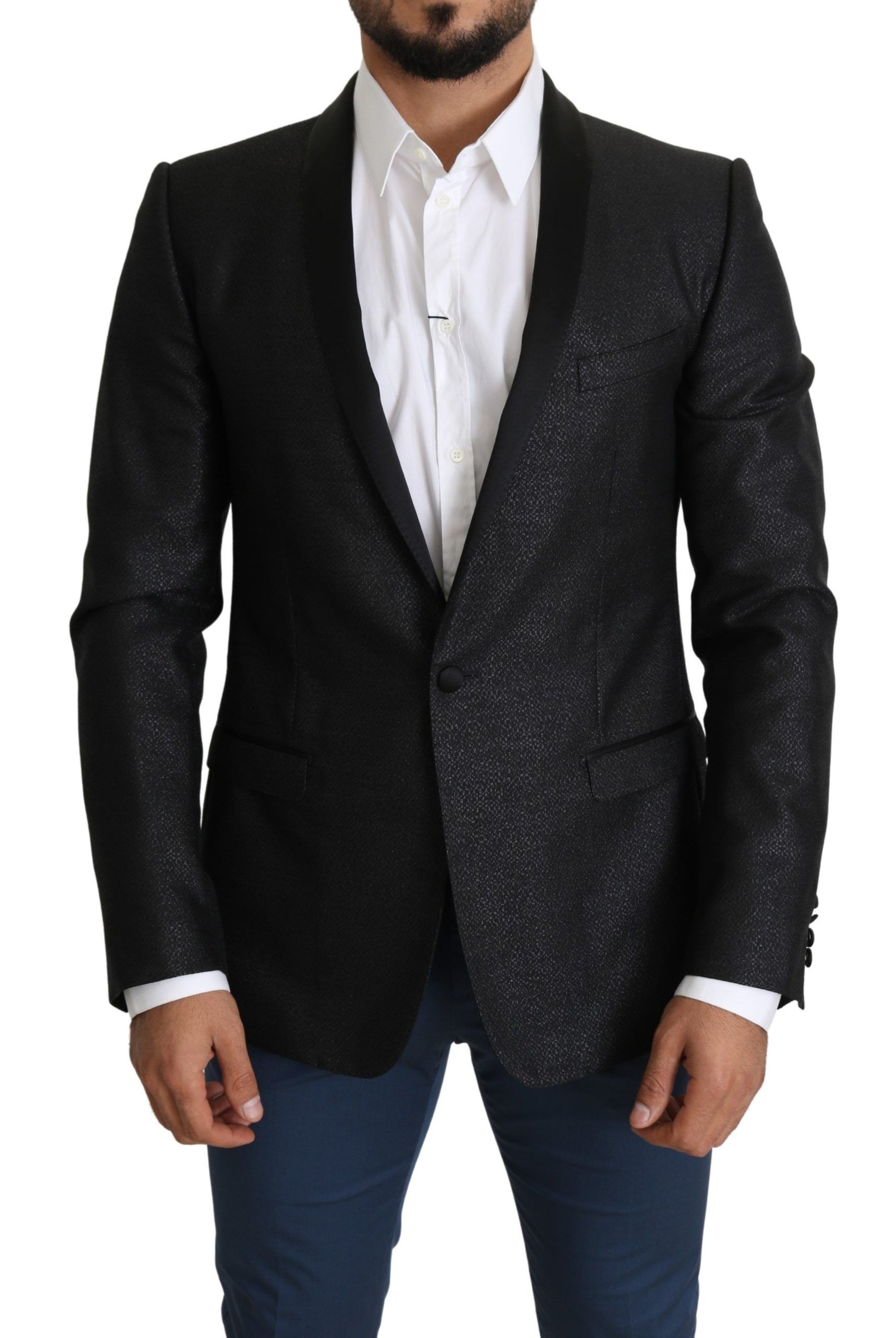 Elegante blazer slim fit in jacquard nero