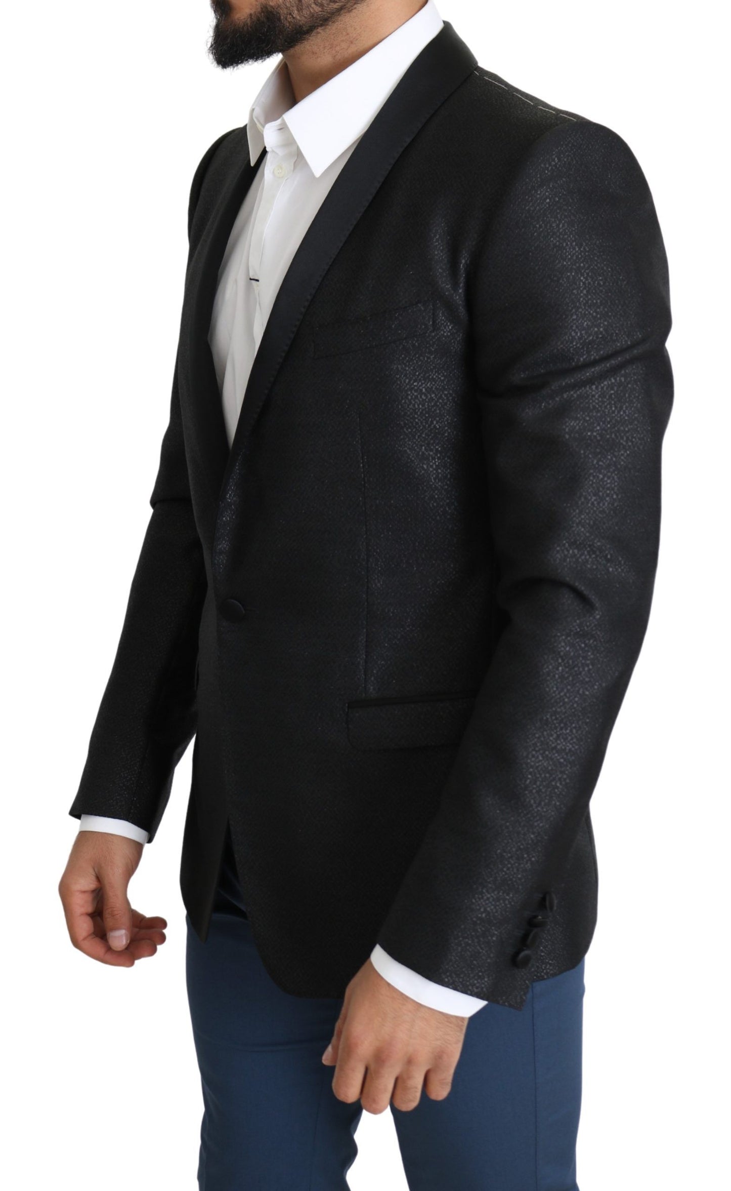 Elegante blazer slim fit in jacquard nero