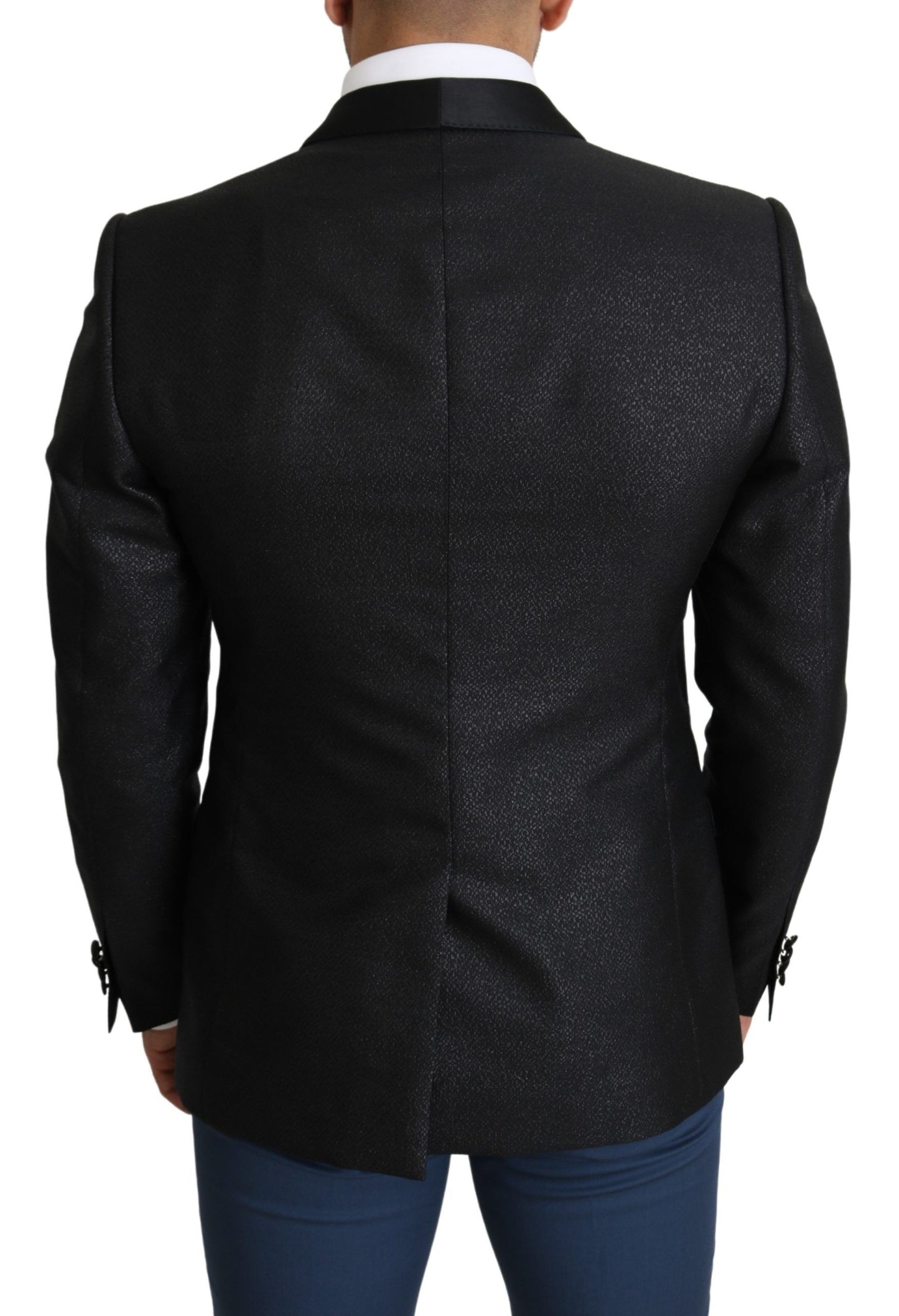 Elegante blazer slim fit in jacquard nero