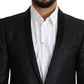 Eleganter schwarzer Jacquard-Slim-Fit-Blazer