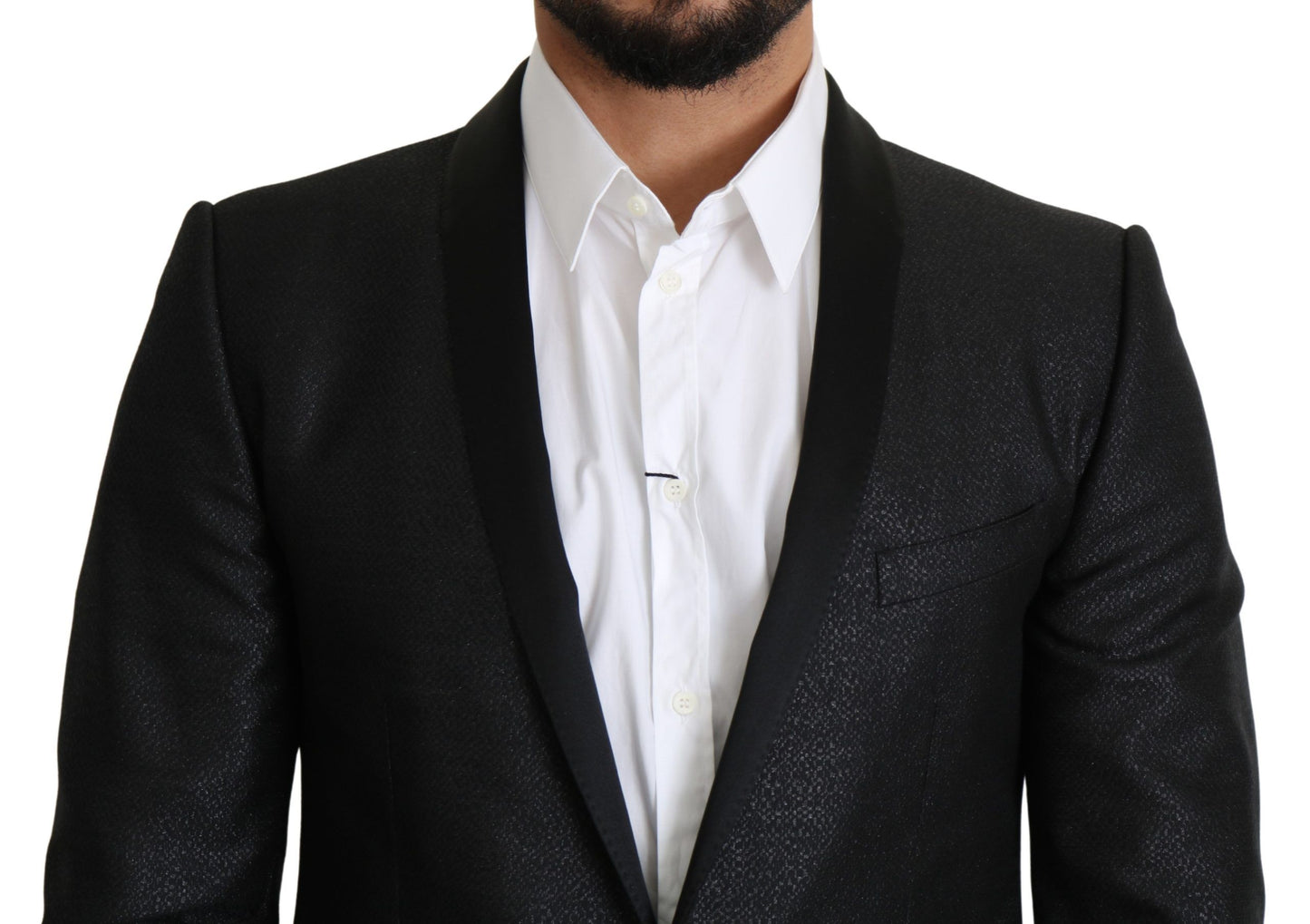 Elegante blazer slim fit in jacquard nero