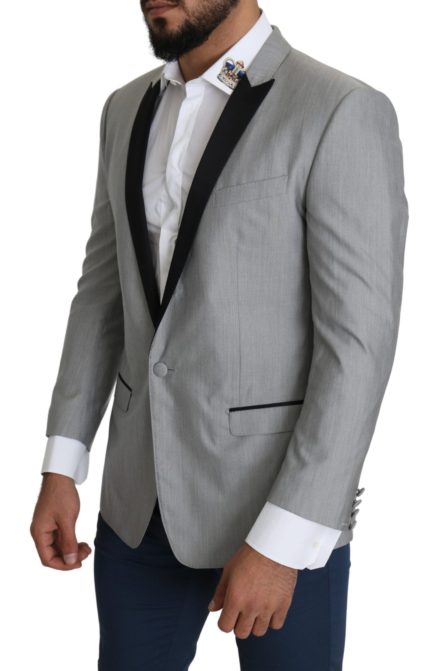 Elegante blazer grigio chiaro in misto seta