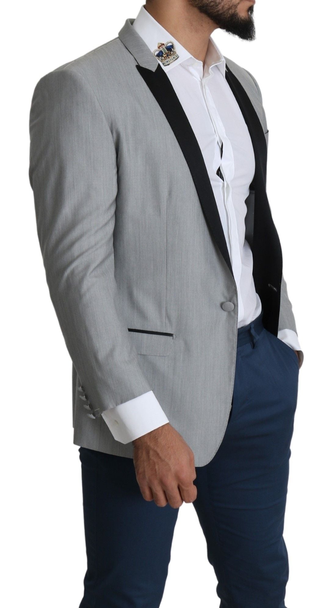 Elegante blazer grigio chiaro in misto seta