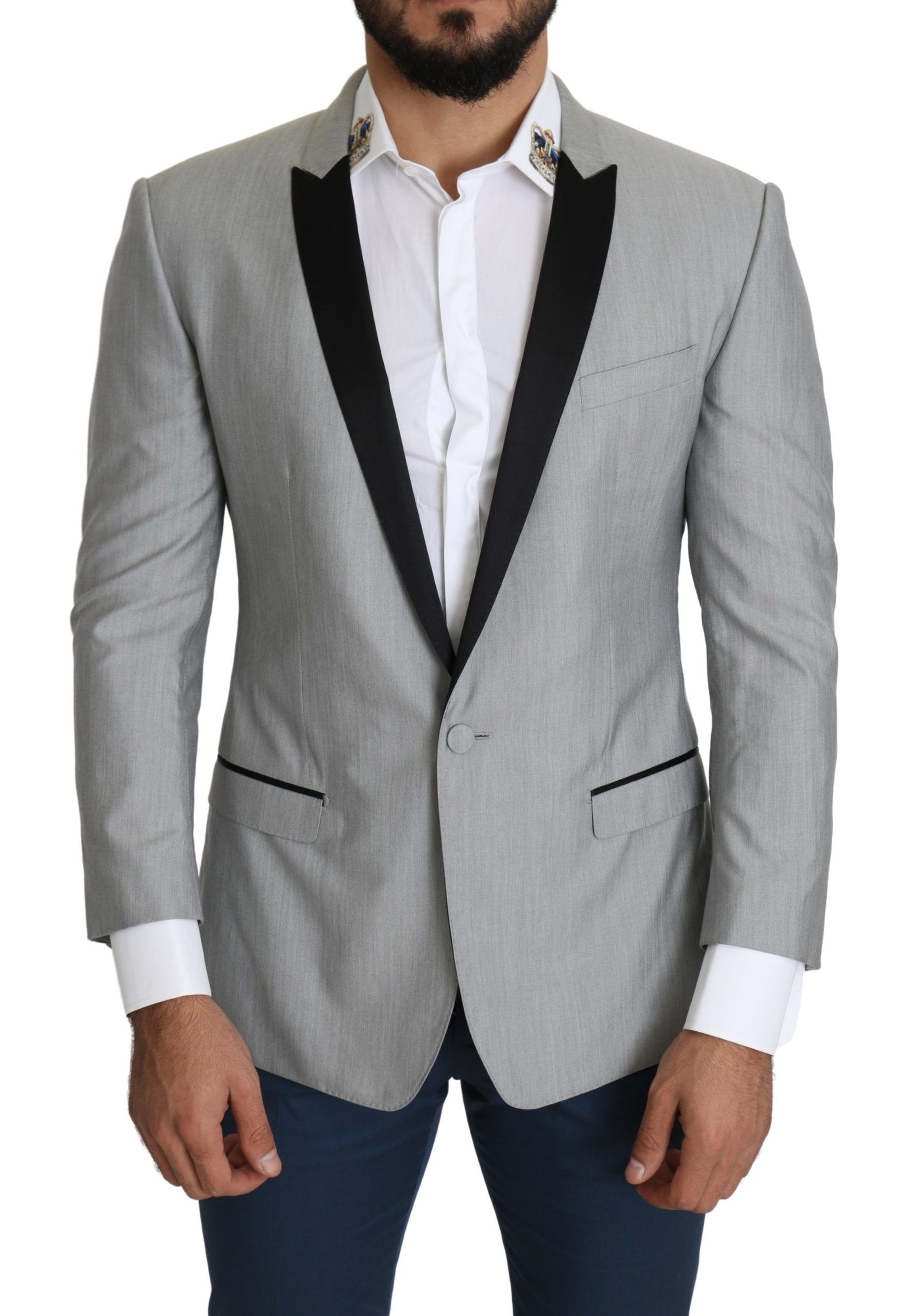 Elegante blazer grigio chiaro in misto seta