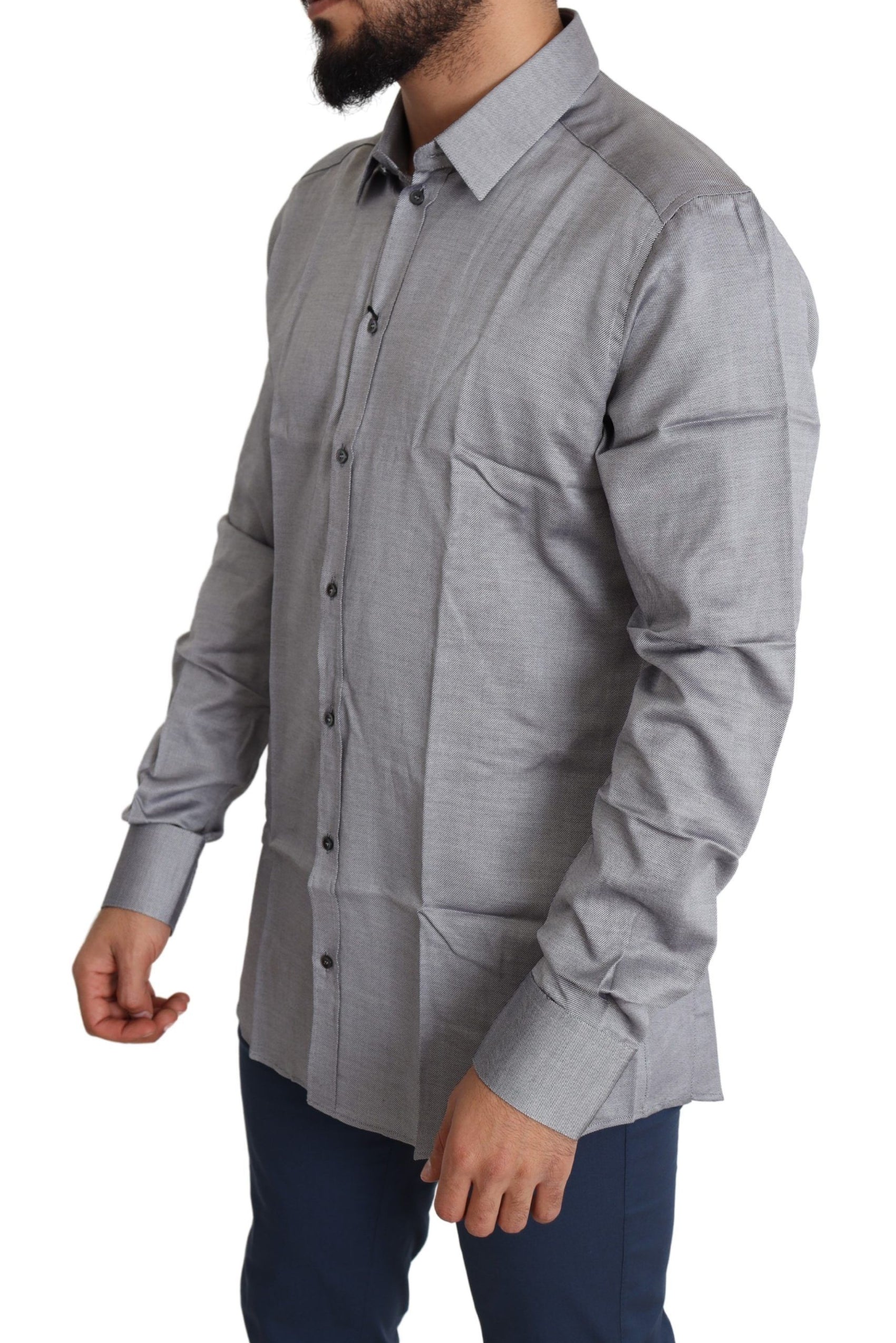 Elegante camicia in cotone slim fit grigia