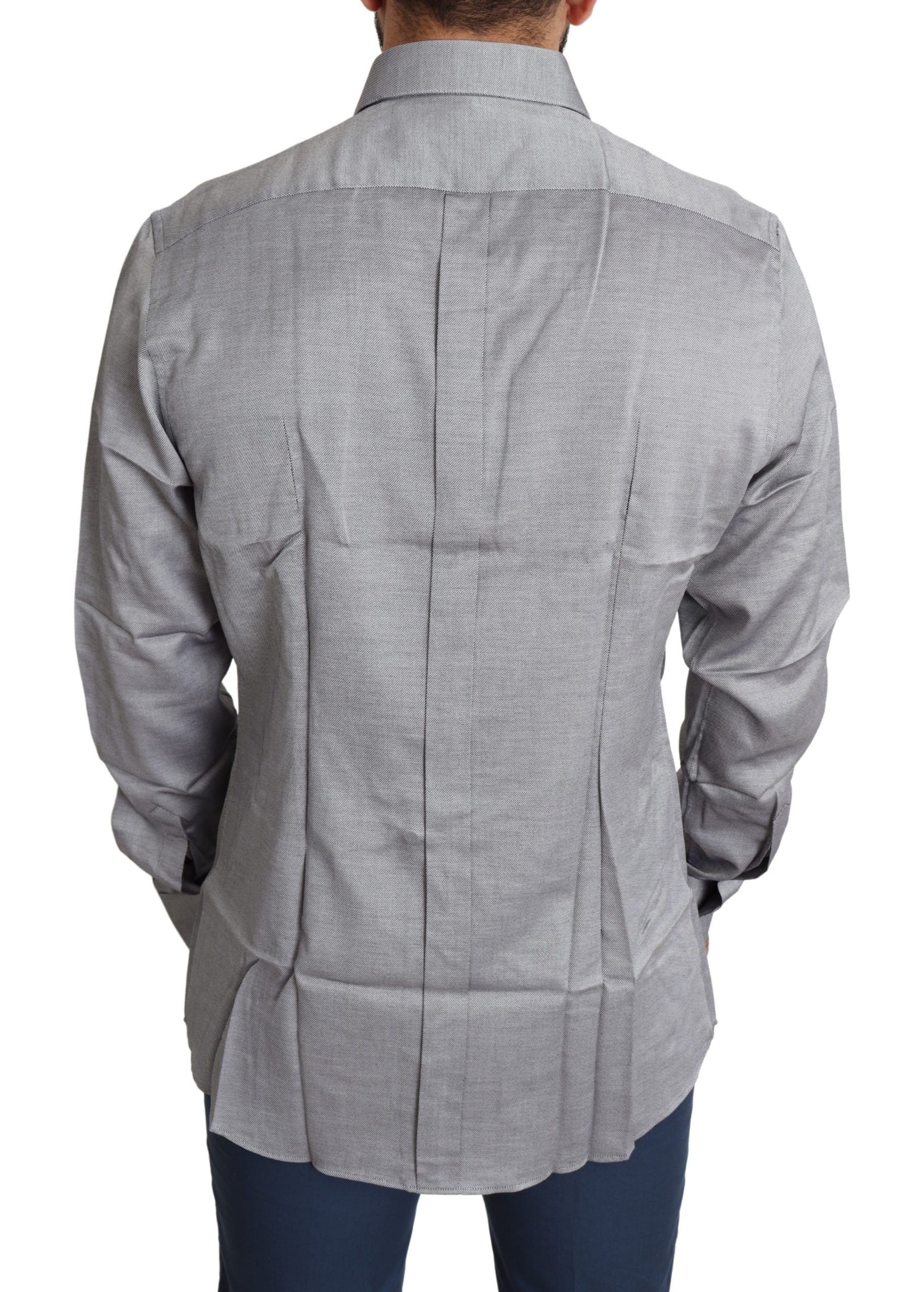 Elegante camicia in cotone slim fit grigia