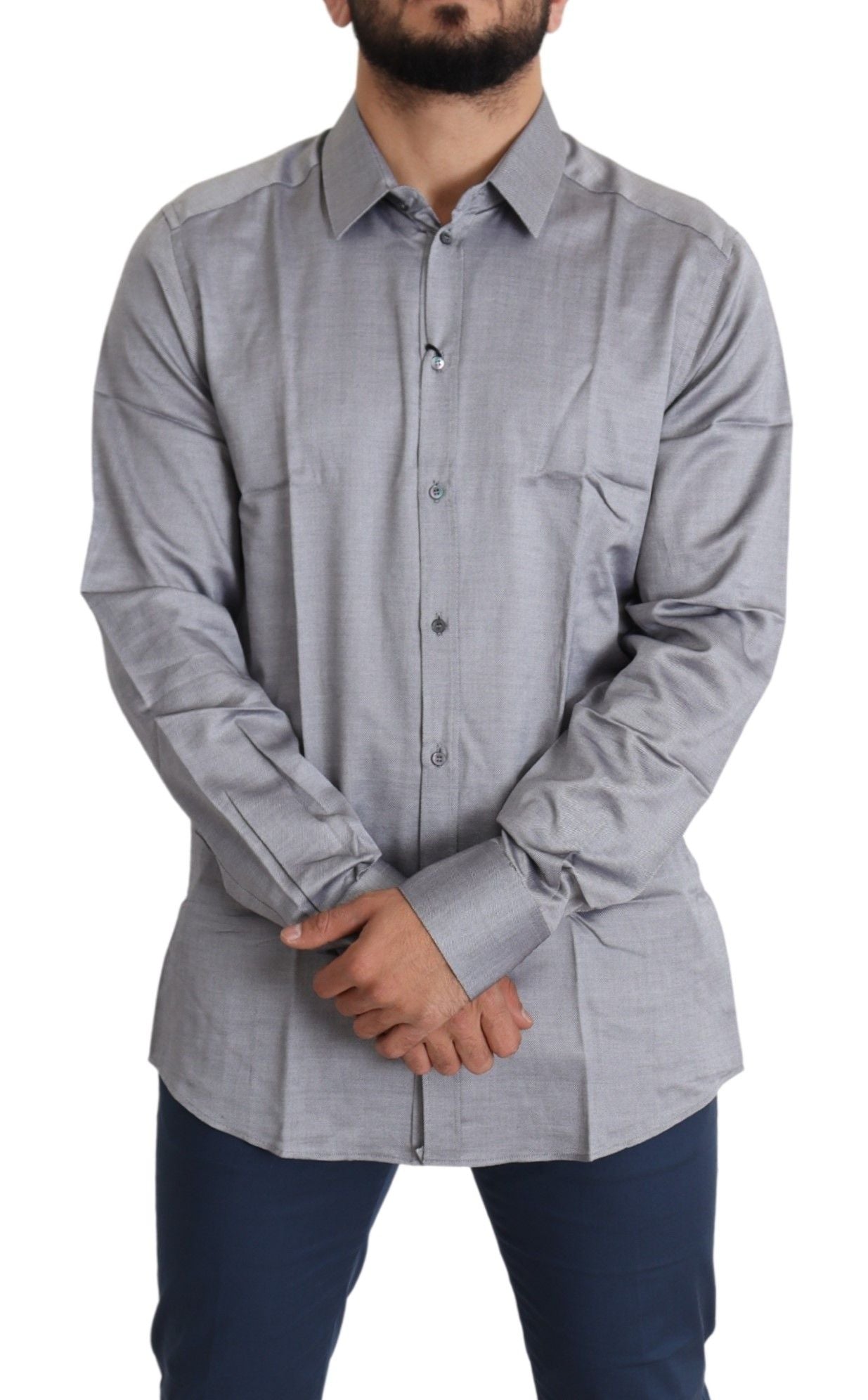 Elegante camicia in cotone slim fit grigia