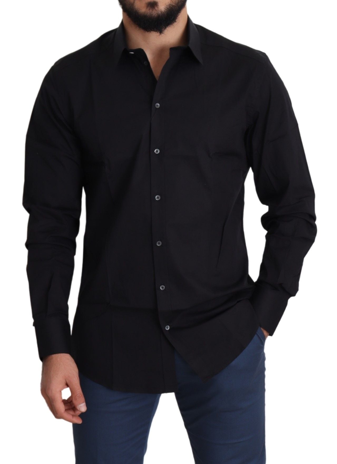 Elegante camicia in cotone elasticizzato nero