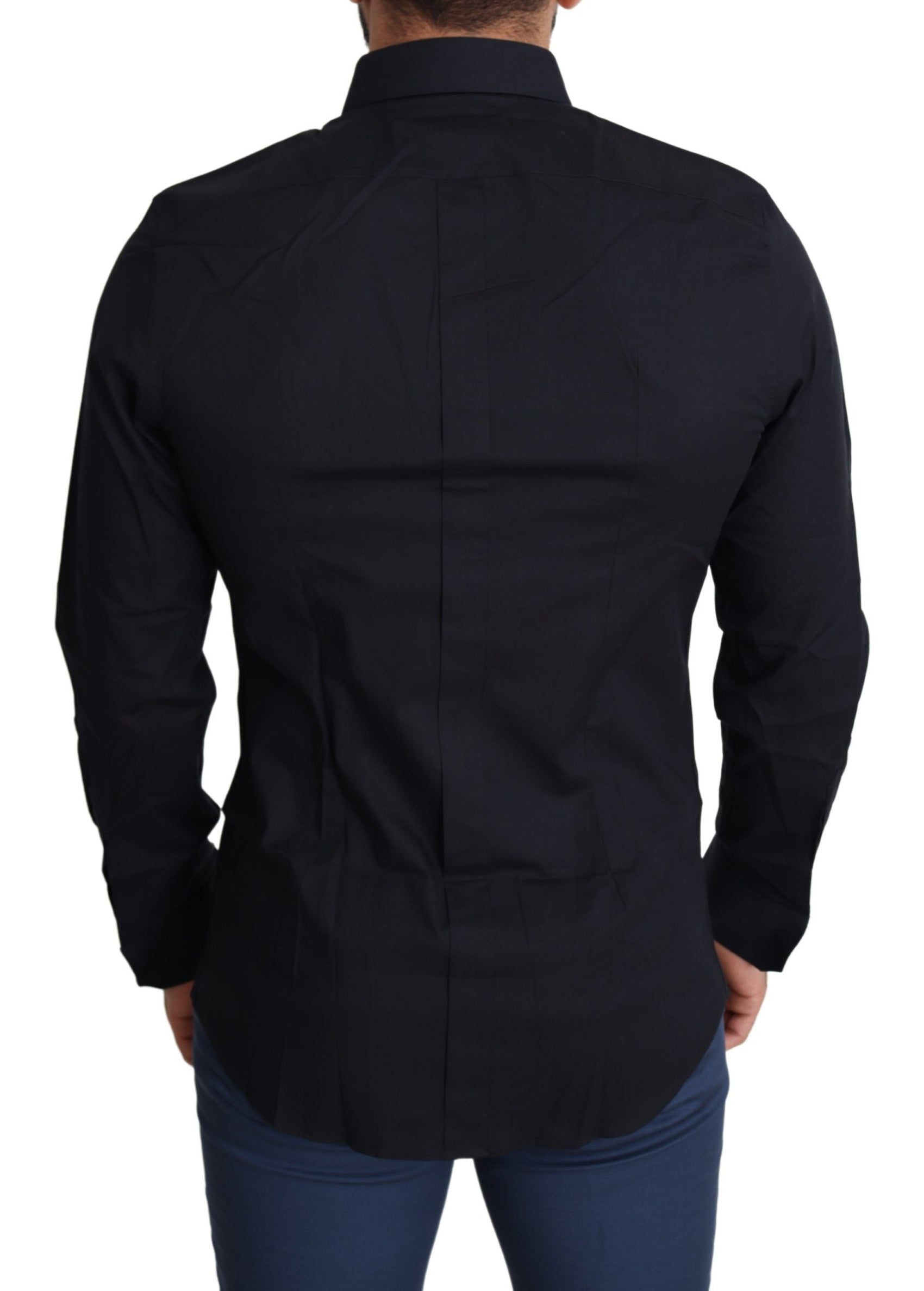 Camicia elegante in cotone elasticizzato, vestibilità slim nera