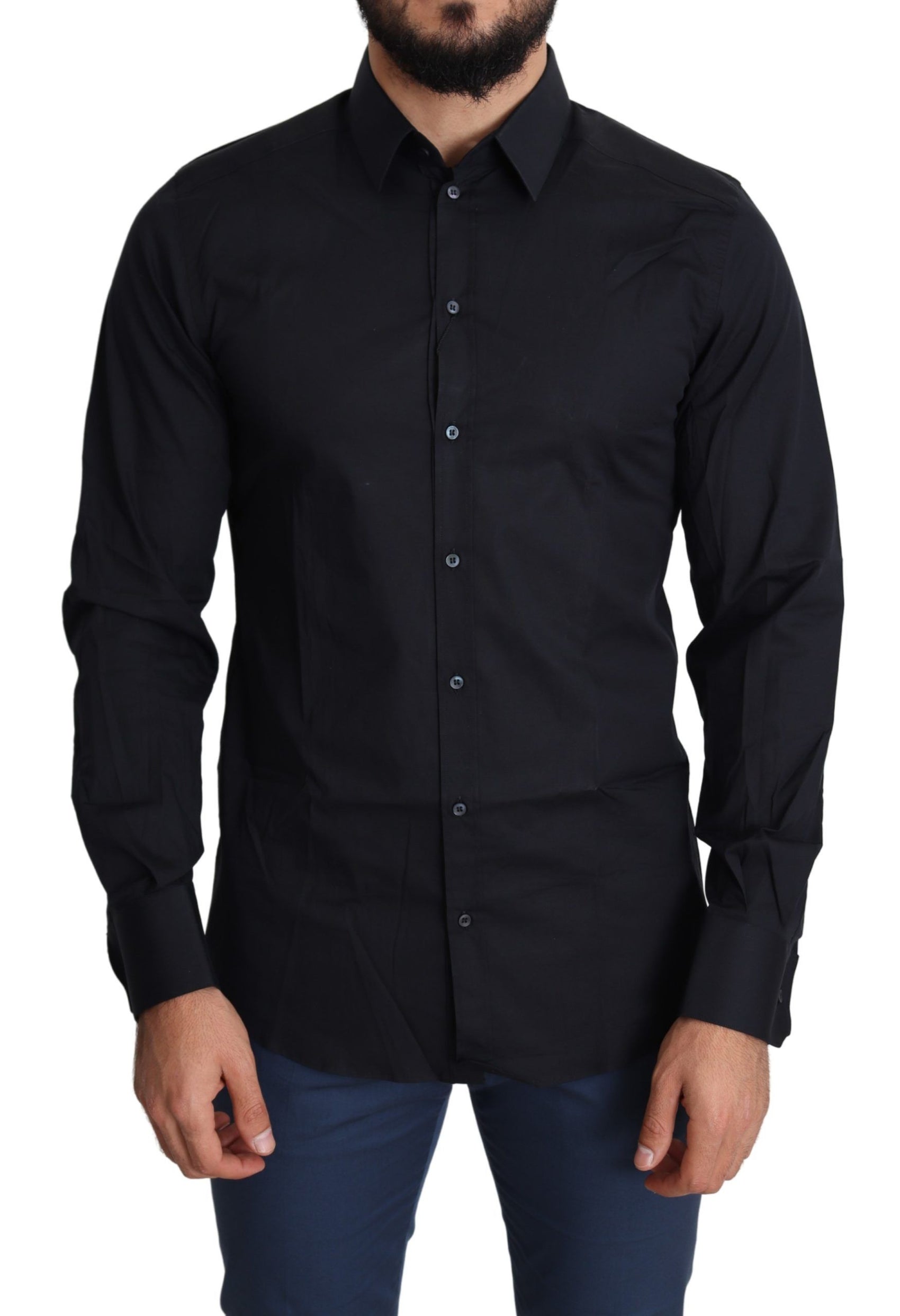 Camicia elegante in cotone elasticizzato, vestibilità slim nera