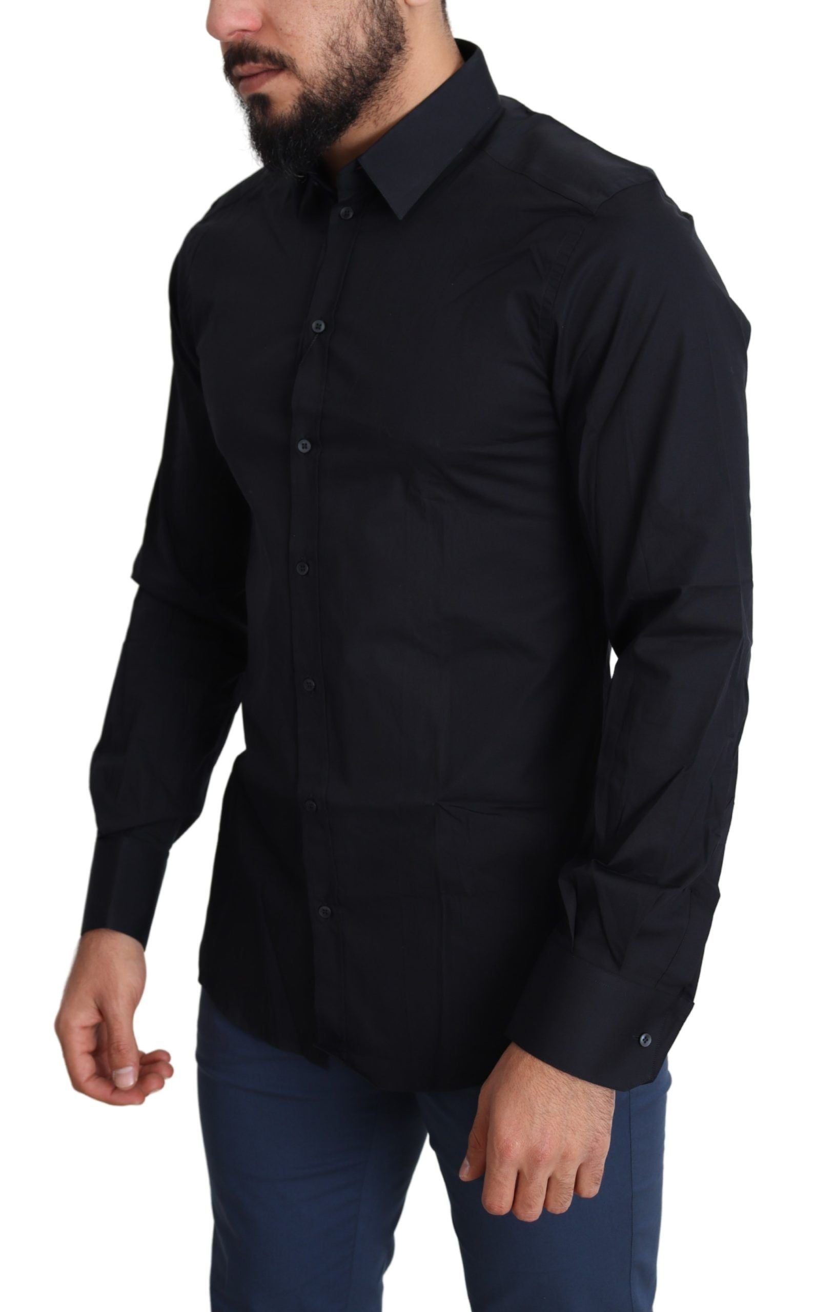 Camicia elegante in cotone elasticizzato, vestibilità slim nera