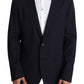 Exquisite Black Wool Stretch Martini Blazer