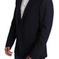 Exquisite Black Wool Stretch Martini Blazer