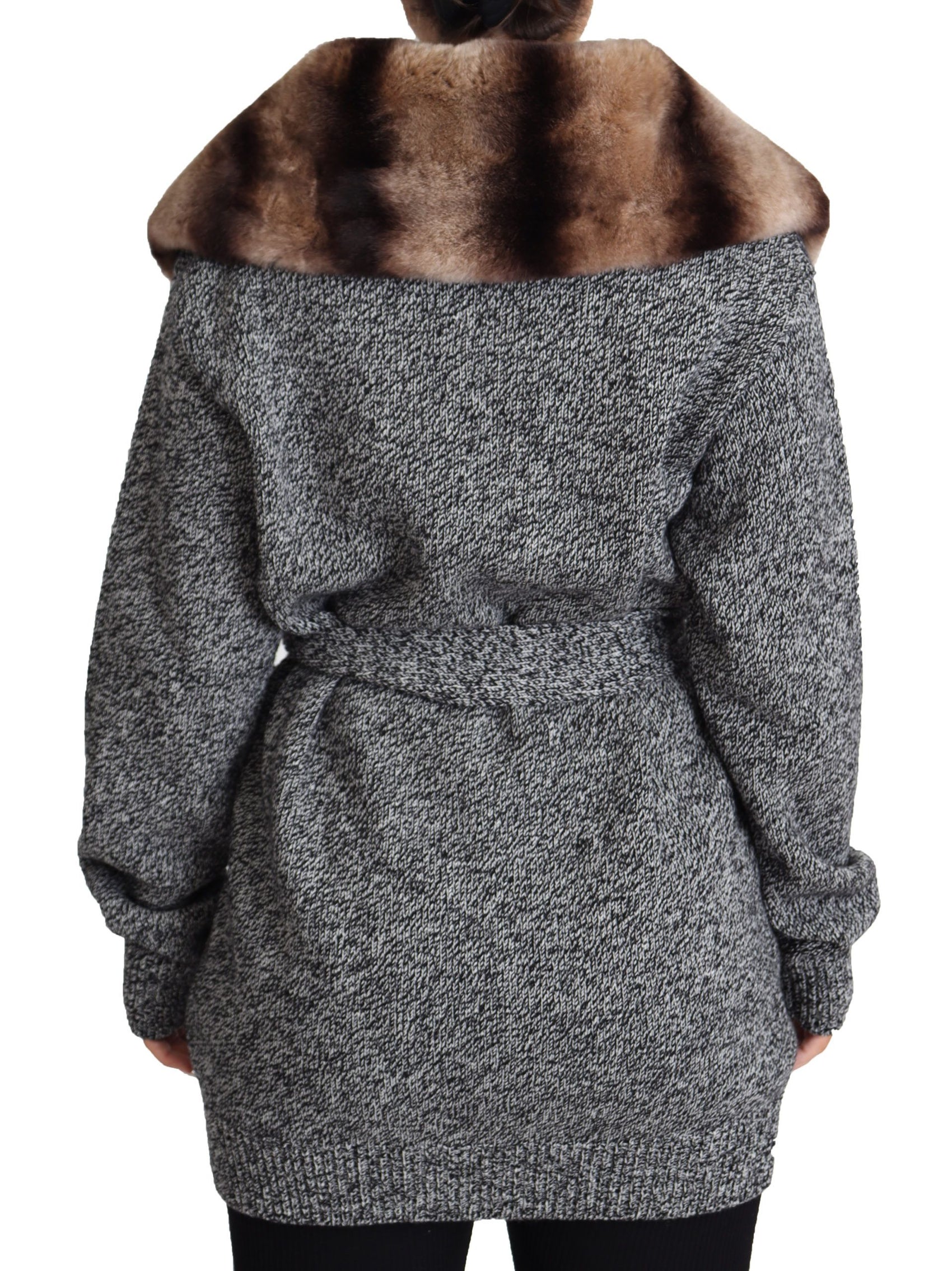 Elegante cardigan in cashmere con collo in pelliccia di coniglio