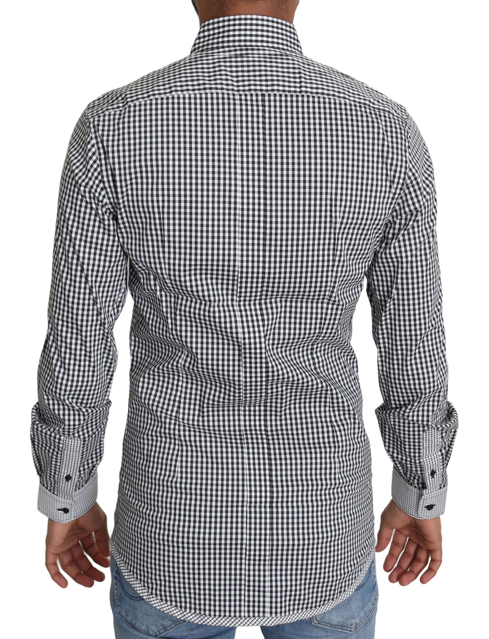 Elegante camicia casual a quadri bianchi e neri in oro