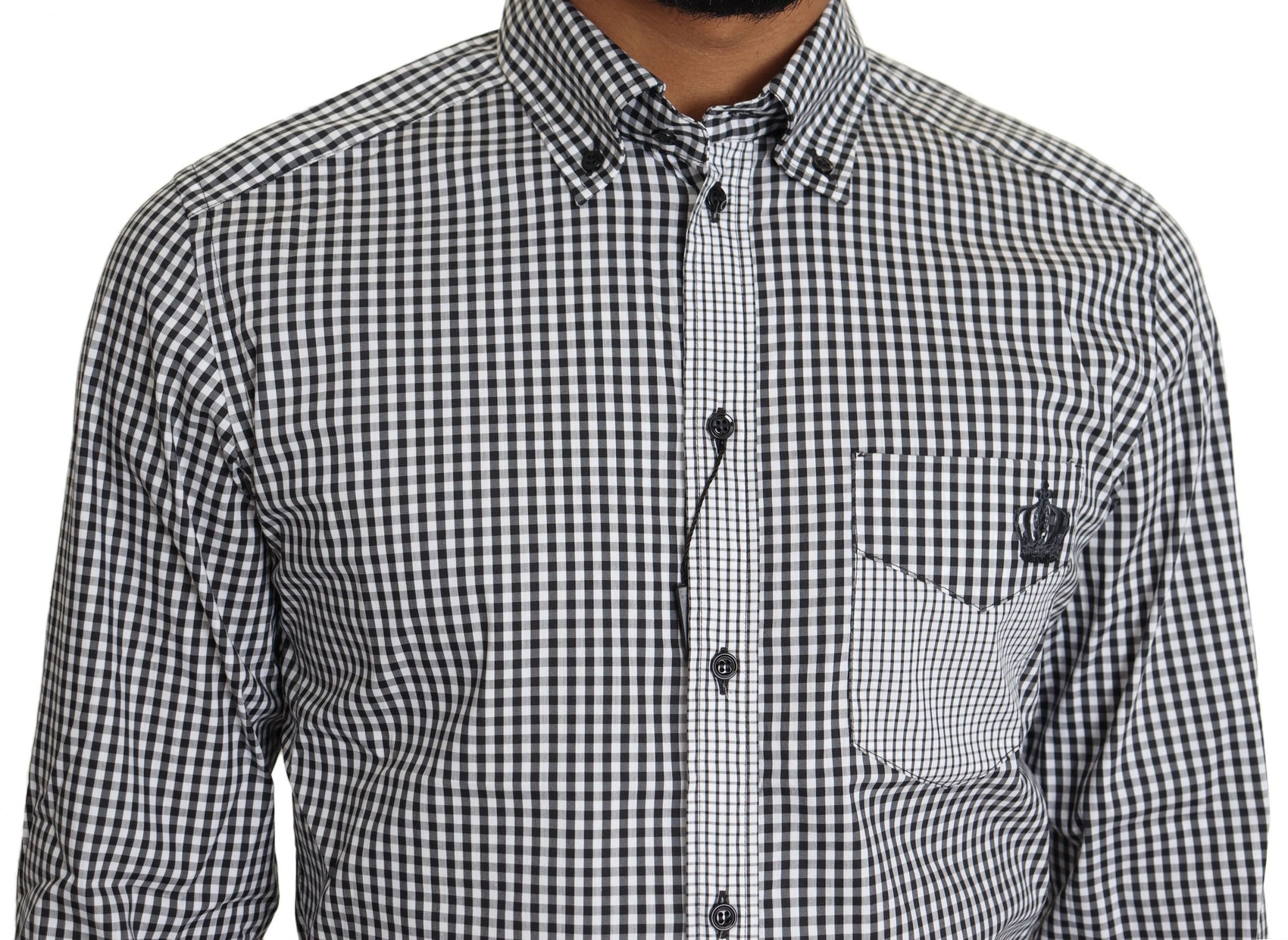 Elegante camicia casual a quadri bianchi e neri in oro