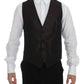 Elegant Brown Black Wool Blend Dress Vest