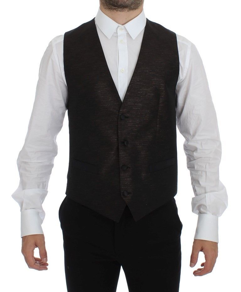 Elegante gilet in misto lana marrone e nero