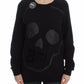 Chic Skull Motif Crew-Neck Cotton Sweater