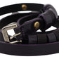 Chic Black Leather Belt with Chrome Silver Tone Buckle