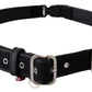 Chic Black Leather Waist Belt with Chrome Buckle