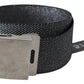 Elegant Black Canvas Waist Belt with Silver Buckle