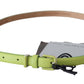 Classic Green Leather Belt with Silver-Tone Hardware