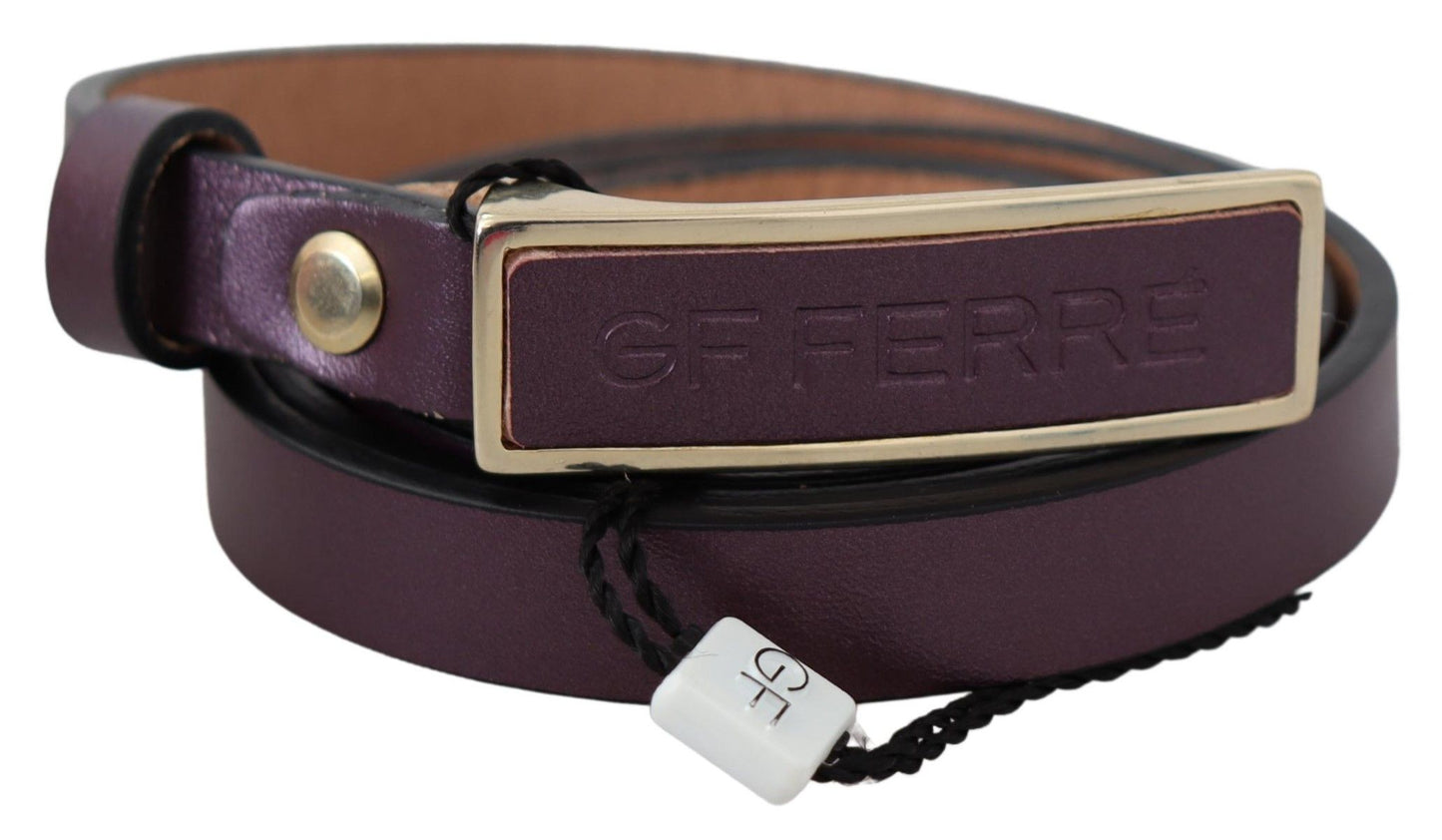 Elegant Maroon Leather Belt with Gold-Tone Buckle