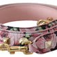 Floral Gold Stud Leather Strap in Pink