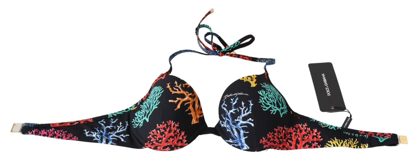 Top bikini chic con stampa corallo nero