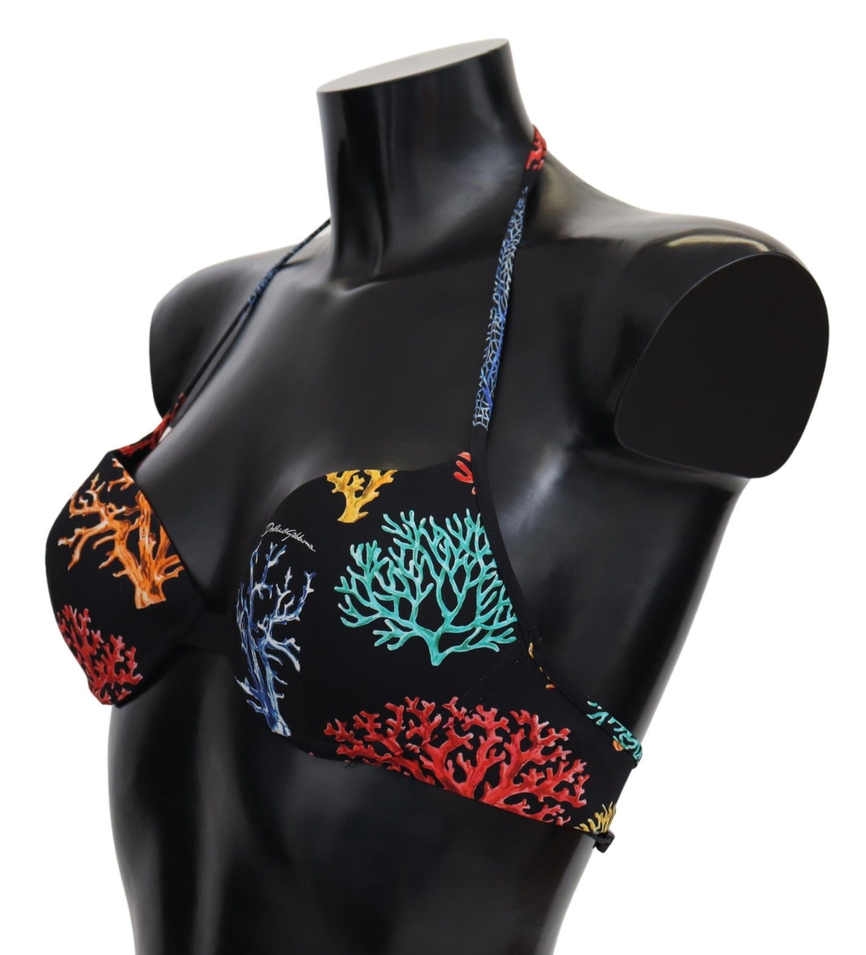 Top bikini chic con stampa corallo nero