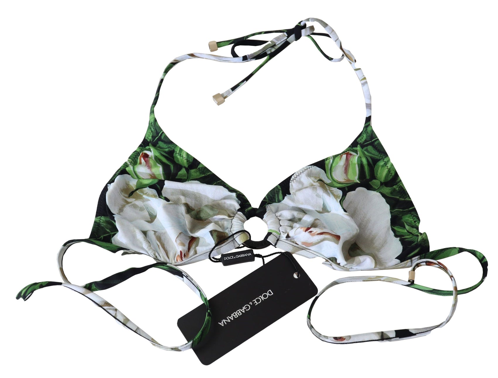 Top bikini con stampa floreale e chiusura con logo