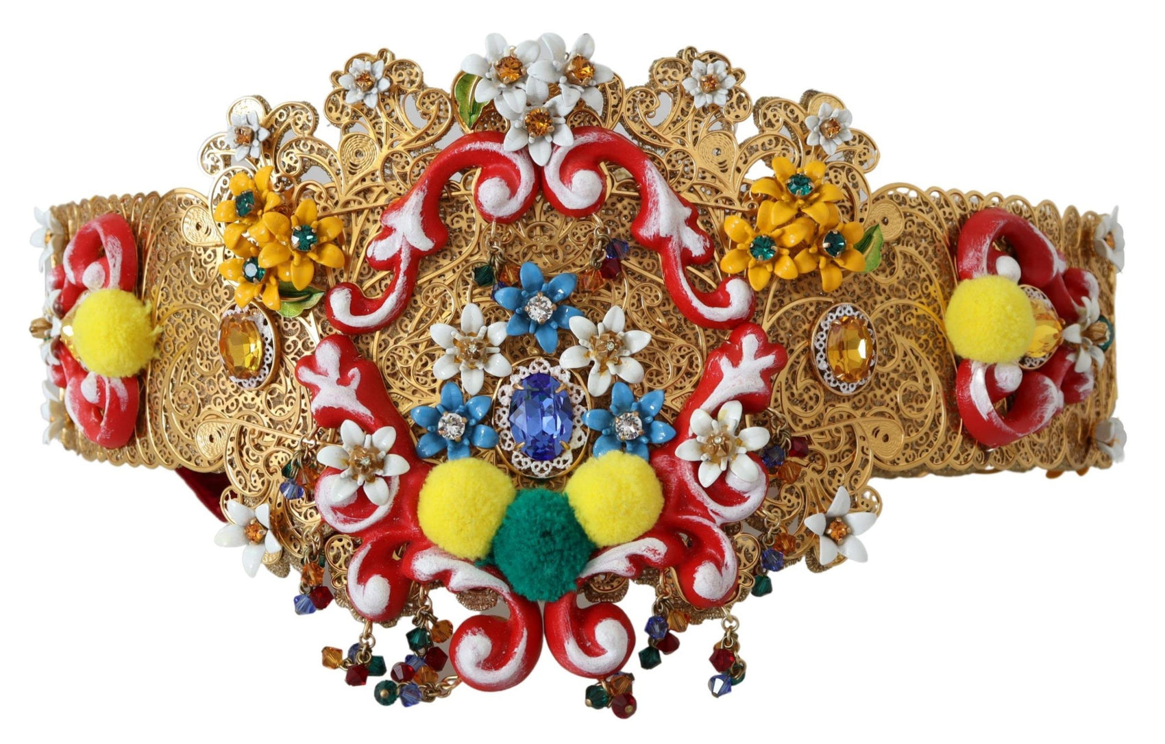 Goldfarbener Taillengürtel mit floralem Kristall