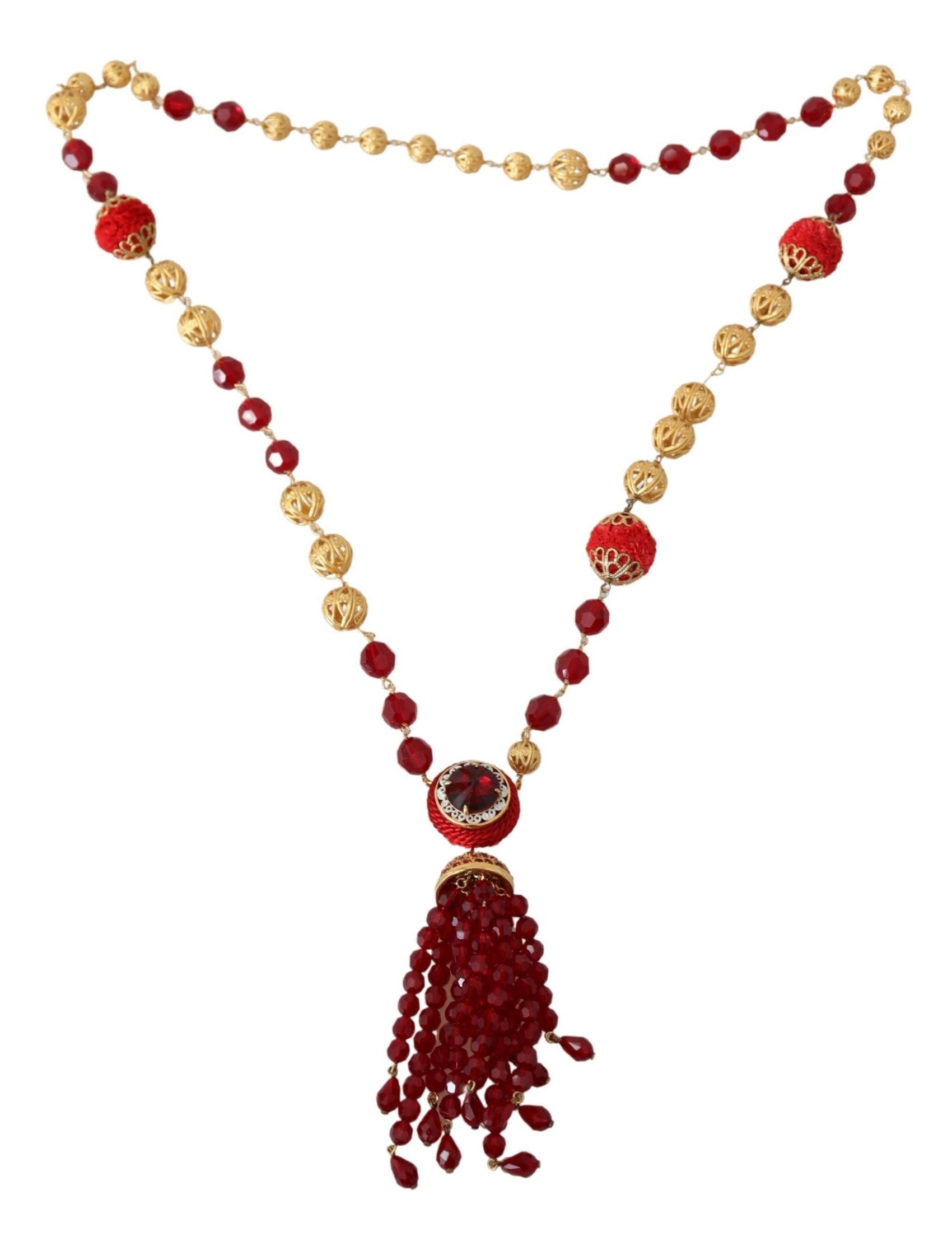Elegante collana placcata oro con cristallo rosso