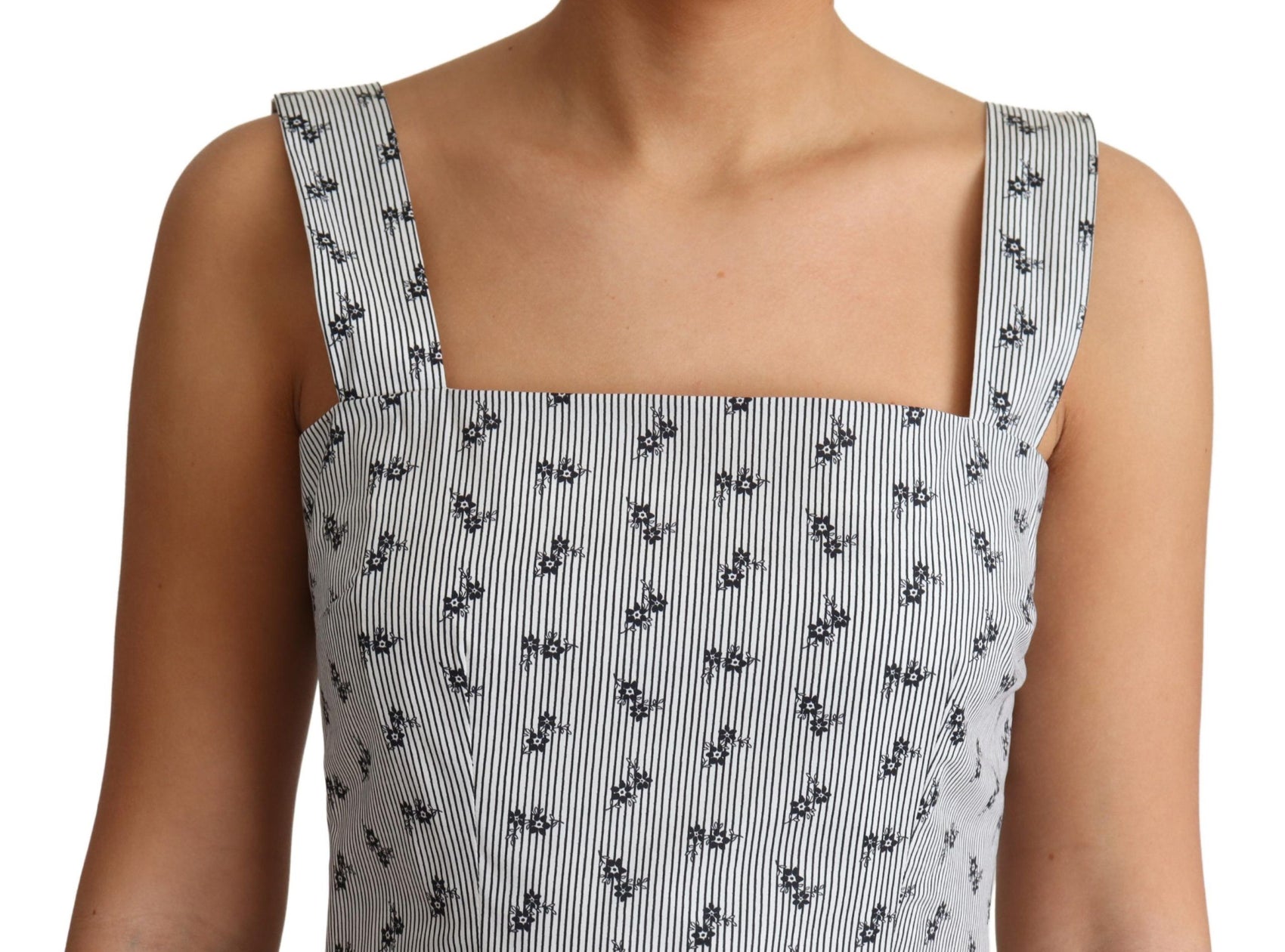 Elegante abito a trapezio con motivo floreale a righe