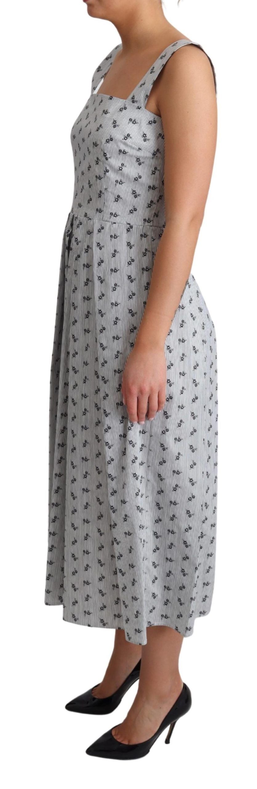 Elegante abito a trapezio con motivo floreale a righe