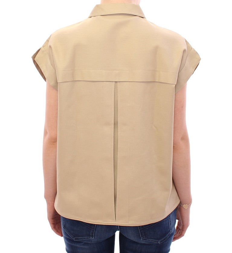 Ärmelloses beiges Baumwoll-Tanktop mit Broschen