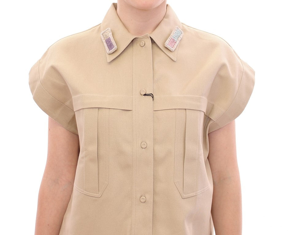 Ärmelloses beiges Baumwoll-Tanktop mit Broschen